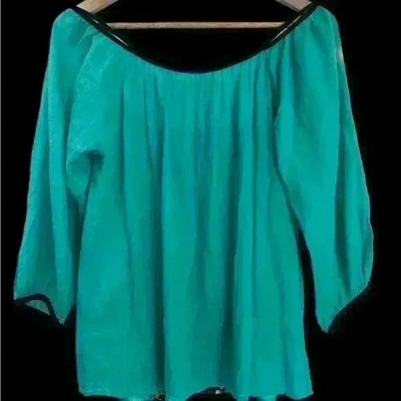 Christophe Sauvat Teal Embroidered Off the Shoulder Embroidered Blouse size XS - Picture 3 of 7
